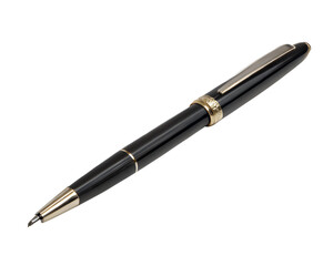 Elegant black and silver ballpoint pen isolated on transparent background, a classic writing instrument for professionals