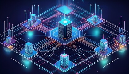 network infrastructure diagram featuring centralized data center with connected nodes