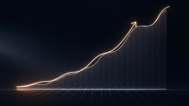 Glowing Graph Ascending Arrow Showing Growth In Dark Space with Geometric Grid