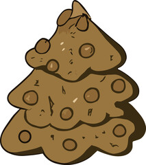 A rustic hand-drawn Christmas tree-shaped cookie decorated with round ornaments, symbolizing festive holiday baking.