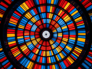 Colorful Circular Stained Glass Ceiling Pattern geometric