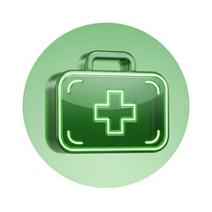 Obraz premium Green first aid kit icon with a cross symbol inside a green circle, isolated on transparent background