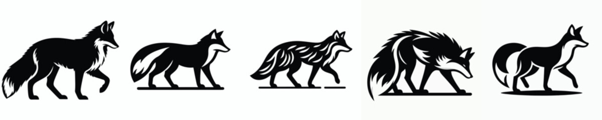 vector black and white silhouette of a fox