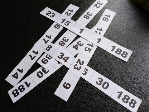 Scattered numbered strips forming a disorganized abstract pattern conveying chaos and complexity - Powered by Adobe