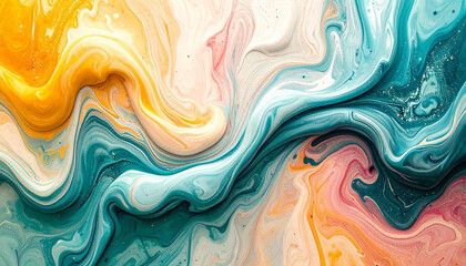 Organic fluid swirls and pastel color create sophisticated composition, evoking sense of peaceful fluidity and calm movement
