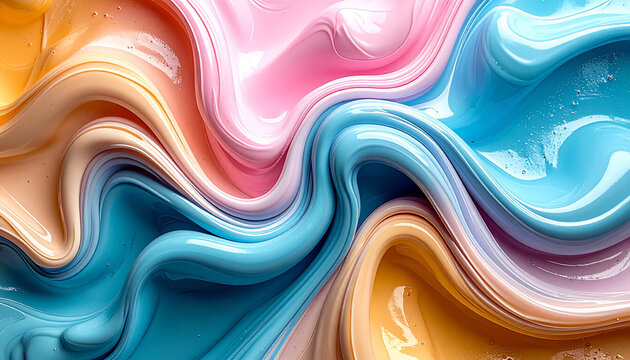 Organic pastel fluid swirls create captivating, sophisticated composition, evoking feeling of serene movement and dreamy beauty