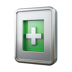 Fototapeta premium Clean 3d icon of a hospital elevator sign with a white cross on green