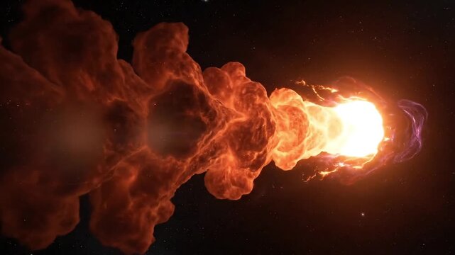 Fiery cosmic explosion with swirling gases and bright light in deep space
