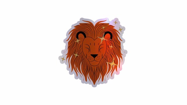 Holographic sticker of Leo Zodiac Sign in Stylish Magic Astrological Symbol. Alpha channel transparency