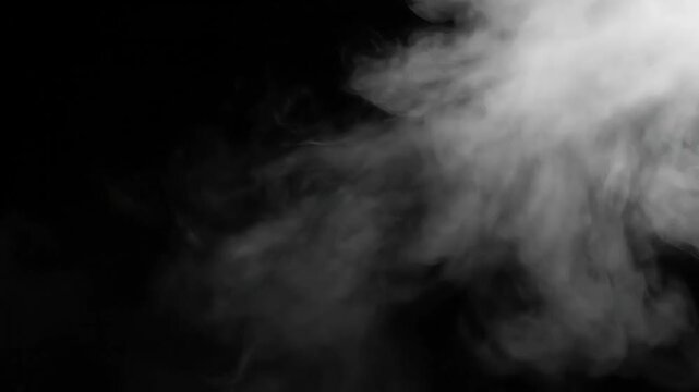 Wisps of ethereal white smoke drift against a stark black background, creating a dramatic and atmospheric effect.