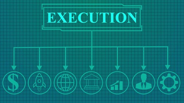execution concept depicting business process , business insights from large data sets,A business professional&rsquo;s hand initiates a strategy execution step on a digital interface symbolizing decision 4K,