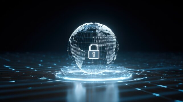 Digital Globe with Padlock and Circuit Patterns