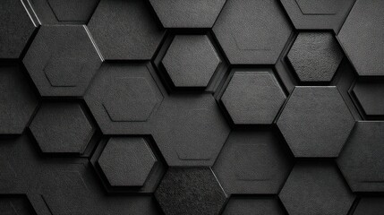 Dark geometric pattern of hexagonal tiles creating a textured surface with depth and shadow