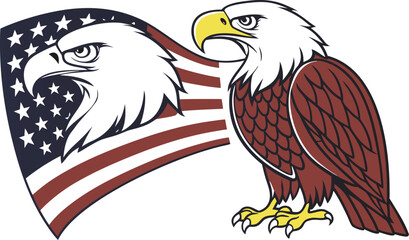 american bald eagle with flag