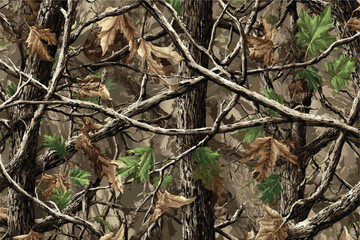 Real Tree Camouflage for hunting shirt. Forest real tree hunting camouflage seamless pattern design for hunting uniform. Hunting camouflage