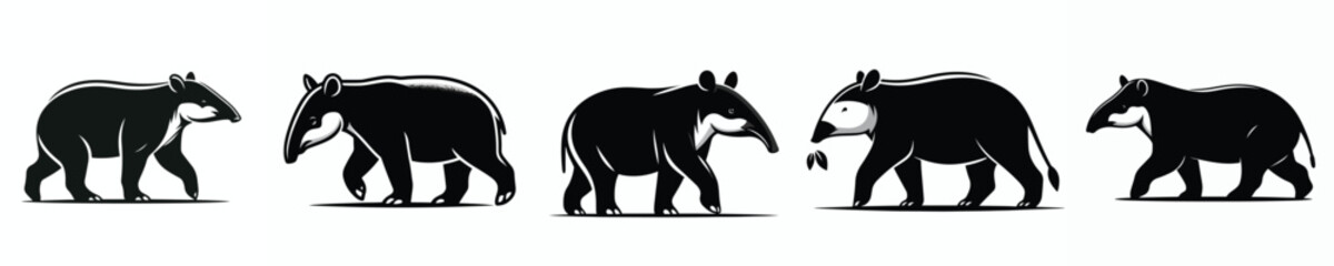 black and white silhouette vector of a tapir