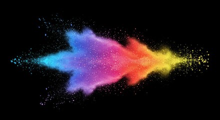 Naklejka premium colorful arrow shaped cloud trail on dark — soft starry dust background