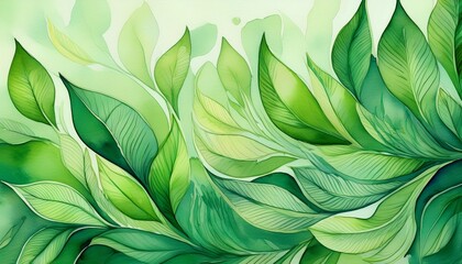 vibrant green watercolor texture with abstract leafy patterns