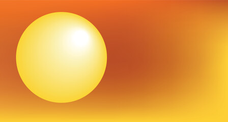 Golden Sun Sphere Illustration – Bright Orange Sunset and Sunrise Light with Sky Reflection, Yellow Circle 3D Design, Nature Water Sea Horizon Background Abstract Vector Art