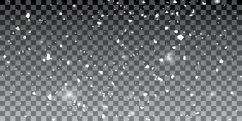 Realistic falling snow with snowflakes and clouds. Vector heavy snowfall,