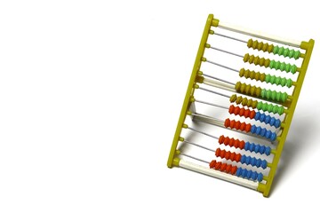 Vintage abacus beads on a white background for counting education
