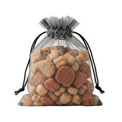 A sheer drawstring bag filled with assorted cookies and biscuits