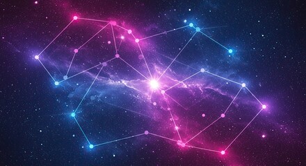 Fototapeta premium Abstract celestial geometric pattern constellations deep space colors sparkling. 
