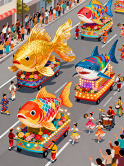 Fish Float Festival Parade Vector Art