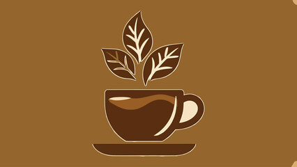 Flat vector coffee cup with rising steam shaped like leaves.