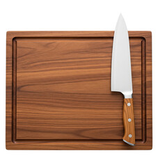 Sharp chef knife resting on a wooden cutting board