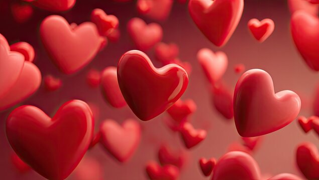 Red heart shapes floating on a gradient background. Valentines Day concept