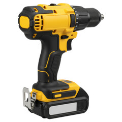 Vibrant yellow and jet powered drill showcases ergonomic design for precision tasks with cutout
