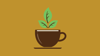Flat vector coffee cup with rising steam shaped like leaves.