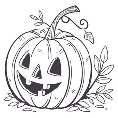 Happy halloween jack o lantern pumpkin outline with leaves