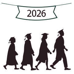 Graduation class of 2026 walking together in caps and gowns