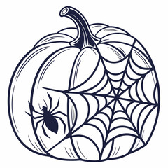 Halloween pumpkin with spider and cobweb illustration