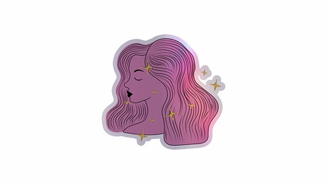 Holographic sticker of Virgo zodiac sign symbol representing precision. Alpha channel transparency