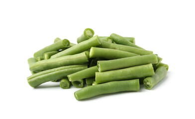 Pieces of fresh green beans isolated on white