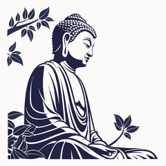 Meditating buddha serene enlightenment under a tree with leaves