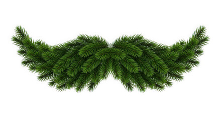 Christmas tree garland shaped like a mustache isolated on white background