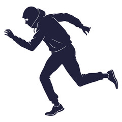 Silhouette of a person in a hoodie running fast