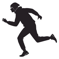 Silhouette of a person running with a hood and glasses