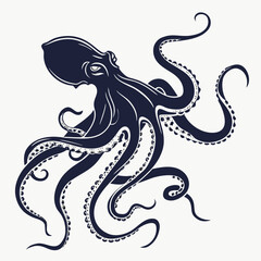 Stylized dark blue octopus illustration on a white background