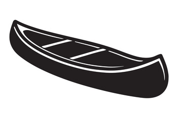 Simple black silhouette drawing of a classic canoe on a white background