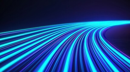A vibrant display of blue light trails on a dark background, creating a sense of motion and depth.
