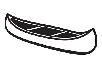 Simple black silhouette drawing of a classic canoe on a white background
