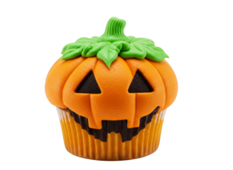 Halloween cupcake shaped like pumpkin face