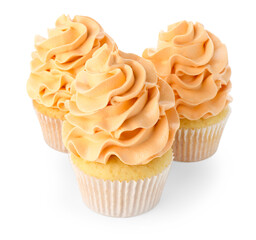 Delicious cupcakes with color cream isolated on white