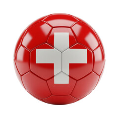 Red soccer ball with swiss flag emblem on a black background