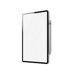 Modern tablet device with stylus pen isolated on black background